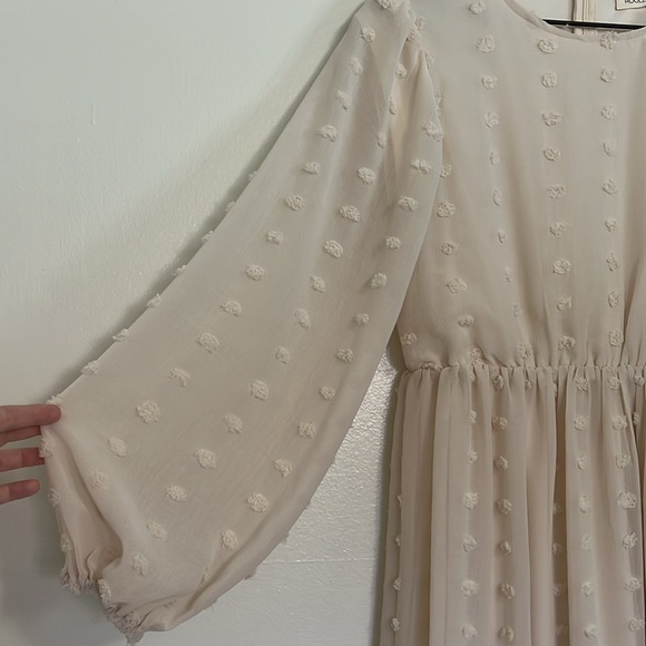 ROOLEE LS Embossed Swiss Dot Chiffon Midi Dress, Beige/Cream - Picture 5 of 10